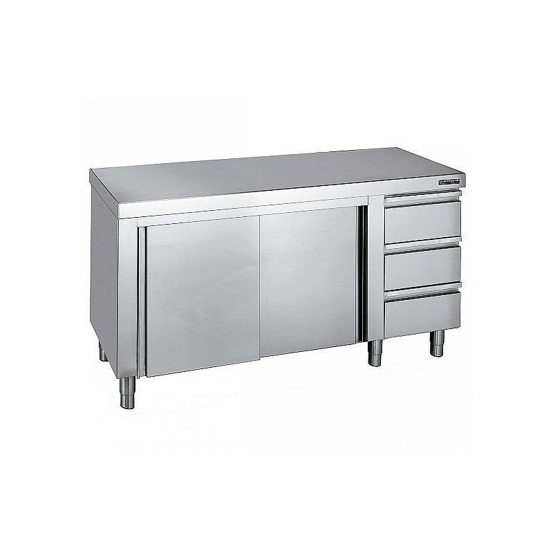 Mesa de Acero Inoxidable Barata con puertas y cajones fondo de 60 cm Mesa de Acero Inoxidable Barata con puertas y cajones fondo de 60 cm