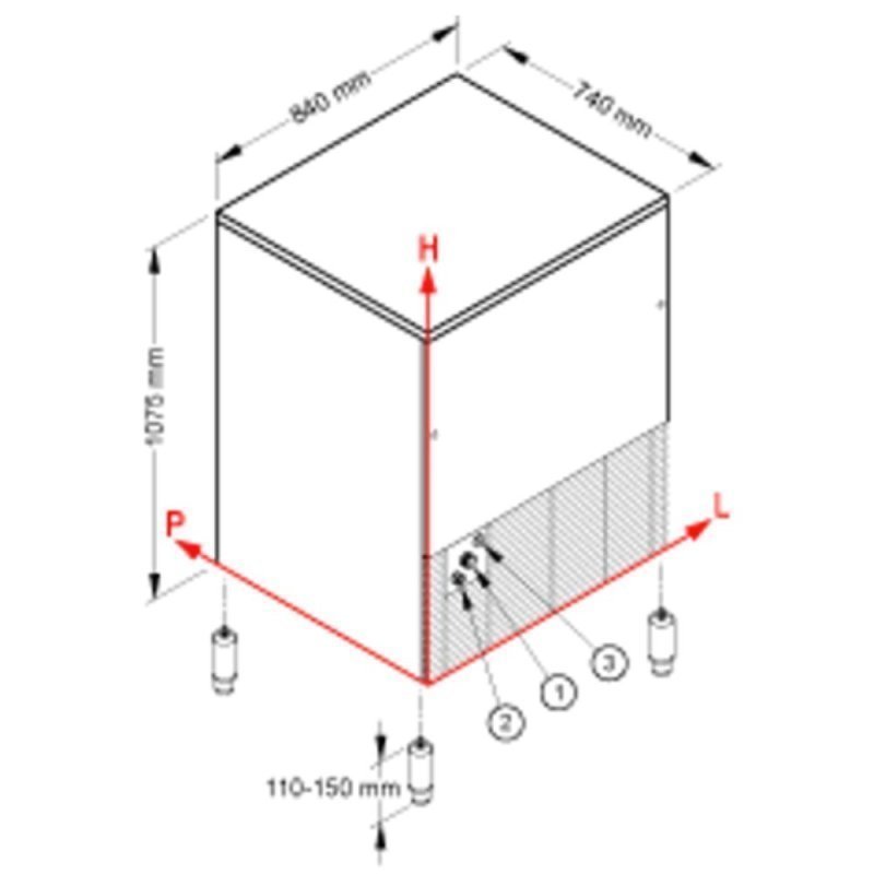Dimensiones de la máquina de hielo CB 1265 HC de Brema Dimensiones de la máquina de hielo CB 1265 HC de Brema