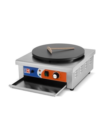 Crepera eléctrica profesional EC-1 vista lateral con bandeja abierta