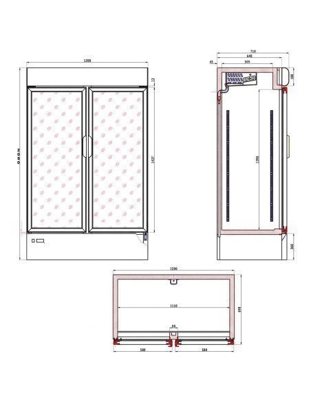 Armario expositor refrigerado APE-902-C HC Edenox | 2 puertas de cristal | Capacidad 1078 litros | 1200 x 710 x 2050 mm. Planos