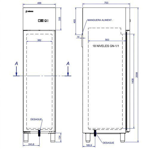 Armario refrigerado expositor APG-511 HC PC Edenox | 1 puerta de cristal | Capacidad 500 litros | 490 x 700 x 2010 mm 2