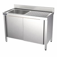 Fregadero de acero inoxidable con puertas correderas Distform FBPD5514 | 1400 x 550 mm | 1 cuba + escurridor derecho