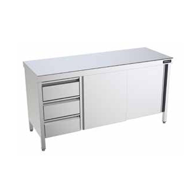 Mesa de Acero Inoxidable Distform con puertas y cajones fondo 70 cm Mesa de Acero Inoxidable Distform con puertas y cajones fondo 70 cm